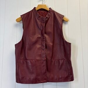 Coldwater Creek Womens Boho Moto Leather Vest Size L Burgundy